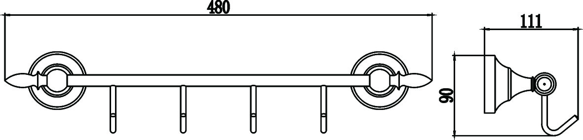 Планка с крючками (4 крючка) Savol S-06874B 2 Планка с крючками (4 крючка) Savol S-06874B
